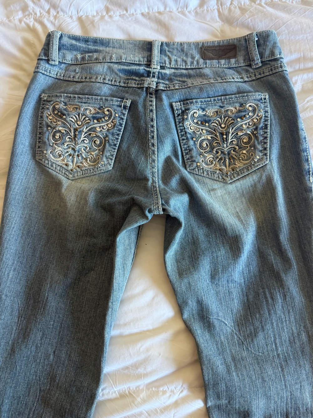 Harley-Davidson Light Blue Flared Embellished Jeans Y2K